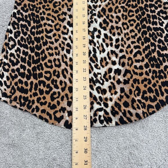 Tahari Leopard Button Down Blouse Women Medium Brown Collarless Long Sleeve NWOT - Picture 10 of 13
